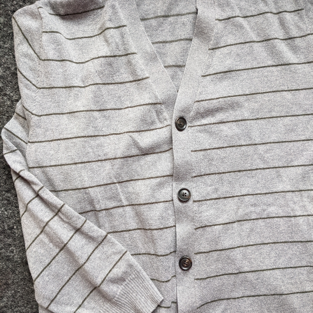 GAP Wms L Gray Striped Button Cardigan Cashmere